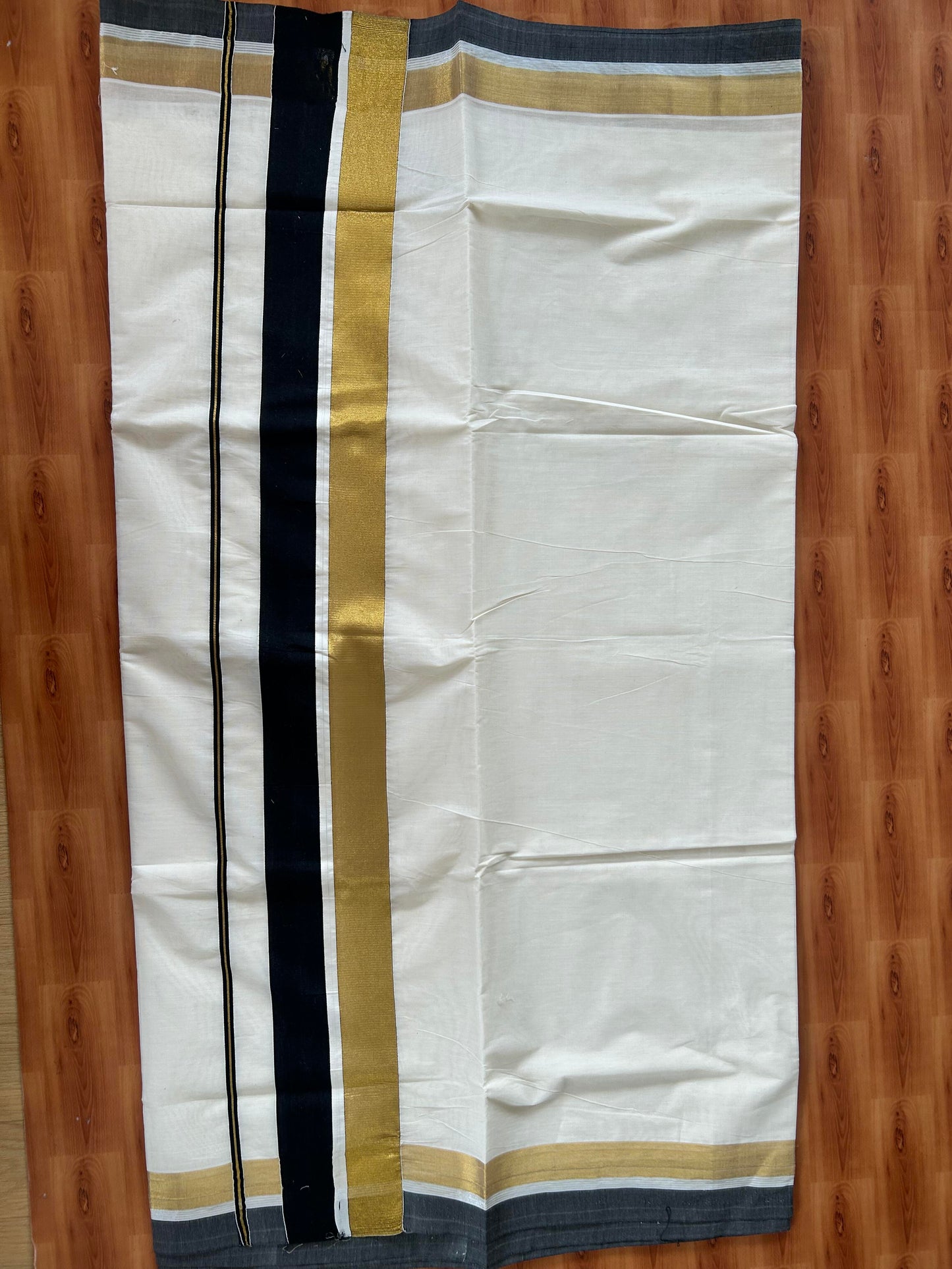 25% Discount! Kaitharikada Kerala Traditional Saree Off white- Mixed Cotton Kasavu Saree - 3.5 Inch  Pallu - Gold Kasav & Black Kara - 4 KK7000 PMC
