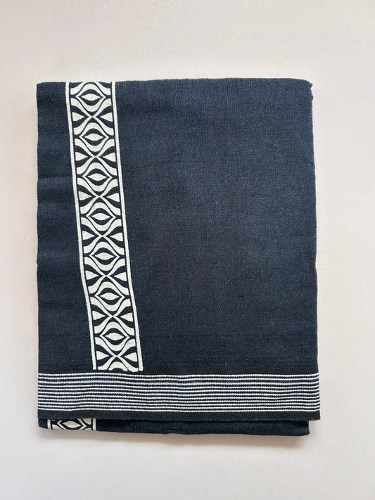 Single Kaily / Lungi - Kaitharikada - Mixed Cotton - 2/40s twisted - 2 inch White Printed Design Kara Blue & Black Colour Body (2 meter / 4 muzham) - 84 KK8090 SAT