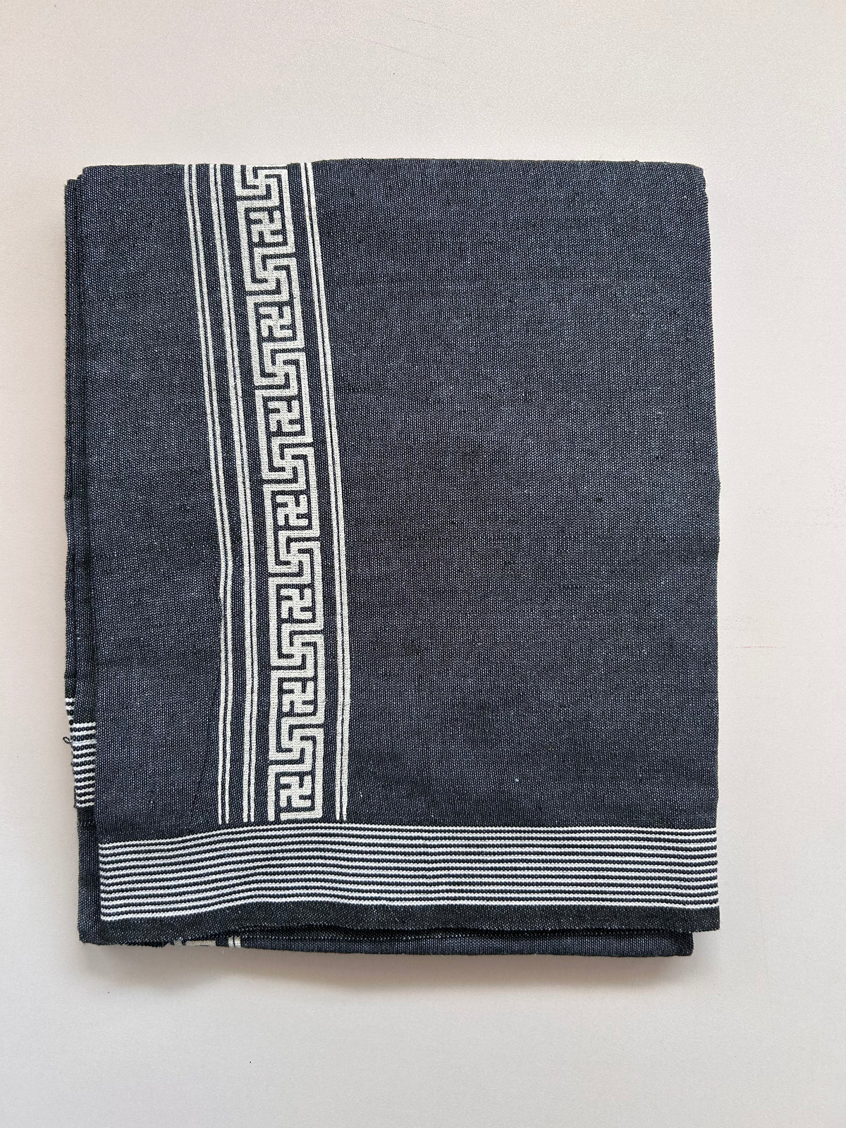 Single Kaily / Lungi - Kaitharikada - Mixed Cotton - 2/40s twisted - 2 inch White Printed Design Kara Sky Blue & Ash Black Colour Body (2 meter / 4 muzham) - 80 KK8090 SAT
