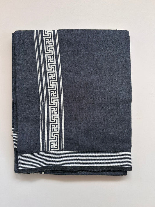 Single Kaily / Lungi - Kaitharikada - Mixed Cotton - 2/40s twisted - 2 inch White Printed Design Kara Sky Blue & Ash Black Colour Body (2 meter / 4 muzham) - 80 KK8090 SAT
