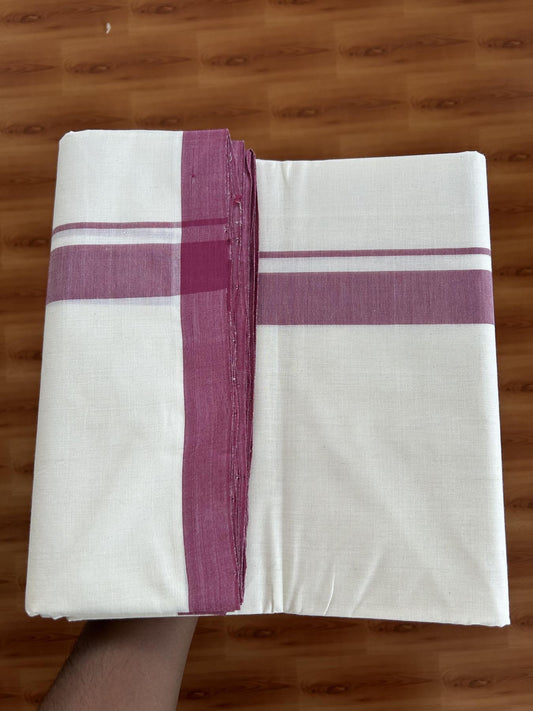 25% Discount! KaithariKada Handloom Millpaav - Kerala Handloom - Cotton Double Mundu/Dhoti Off white (Unbleached) - 80x90 - 1.5 inch Maroon Mulloth Kara 4.50 meter (10 Muzham) - 108 KK5383 RAM
