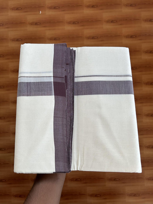 25% Discount! KaithariKada Handloom Millpaav - Kerala Handloom - Cotton Double Mundu/Dhoti Off white (Unbleached) - 80x90 - 1.5 inch Chocolate Brown Mulloth Kara 4.50 meter (10 Muzham) - 106 KK5383 RAM