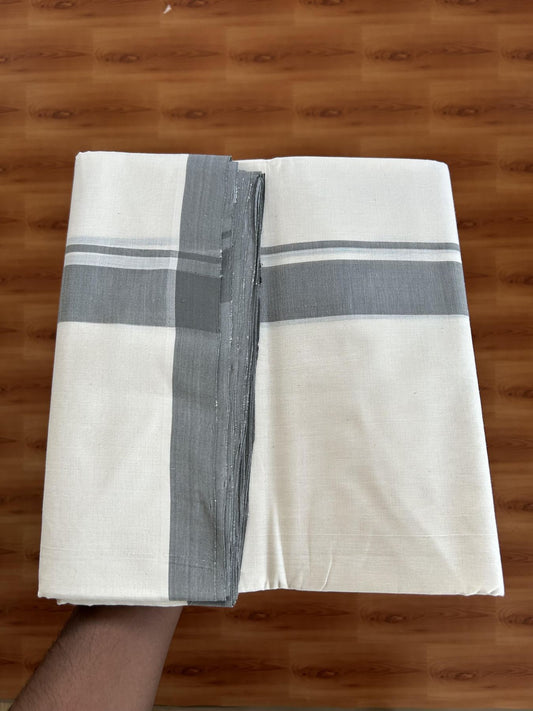 25% Discount! KaithariKada Handloom Millpaav - Kerala Handloom - Cotton Double Mundu/Dhoti Off white (Unbleached) - 80x90 - 1.5 inch Ash Mulloth Kara 4.50 meter (10 Muzham) - 105 KK5383 RAM