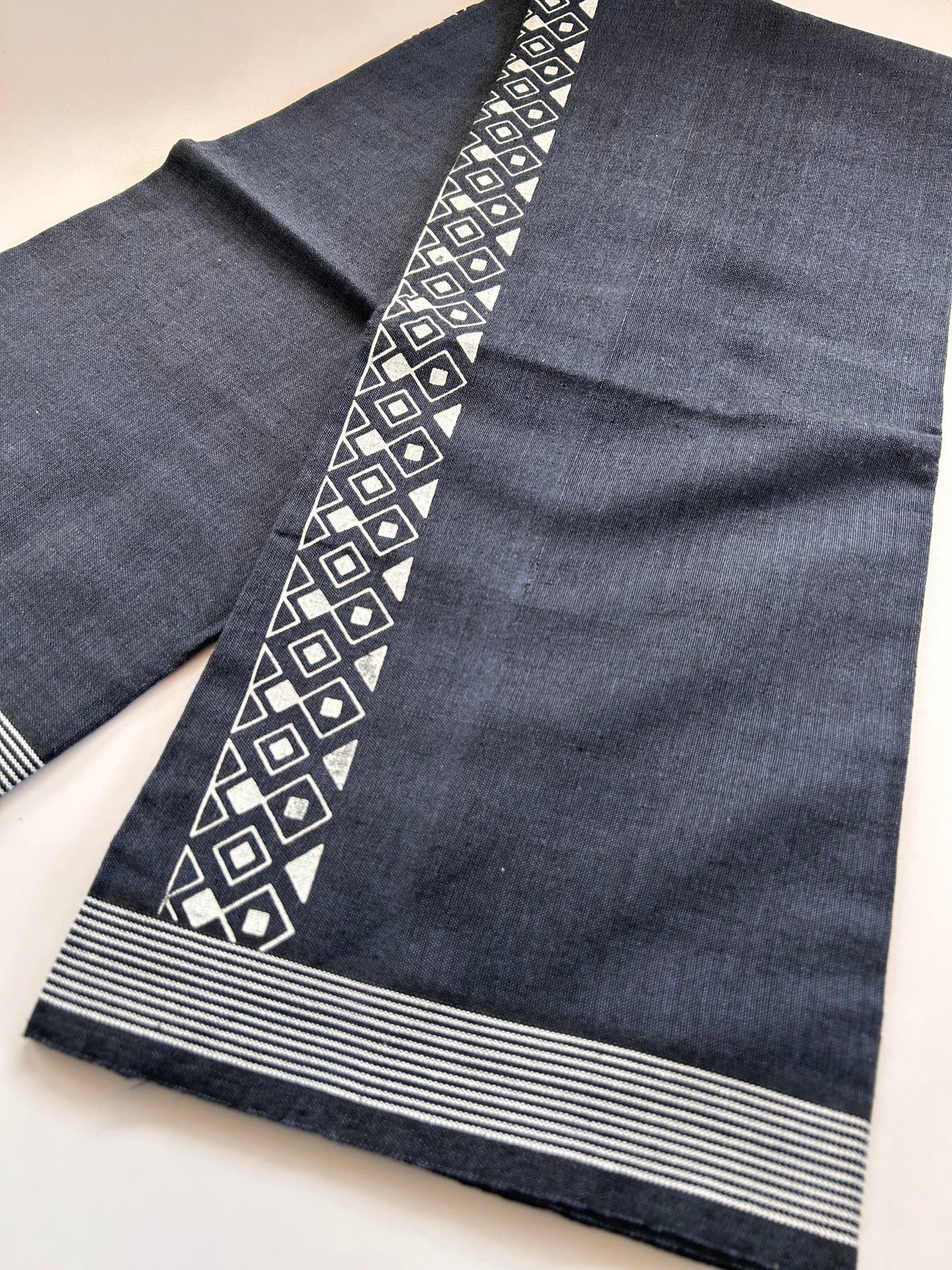 Single Kaily / Lungi - Kaitharikada - Mixed Cotton - 2/40s twisted - 2 inch White Printed Design Kara Midnight Blue & Black Colour Body (2 meter / 4 muzham) - 71 KK8090 SAT