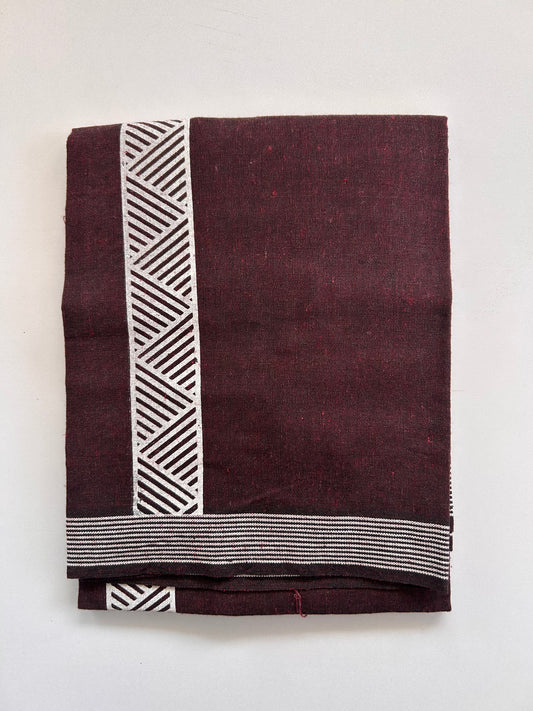 Single Kaily / Lungi - Kaitharikada - Mixed Cotton - 2/40s twisted - 2 inch White Printed Design Kara Wine Purple & Black Colour Body (2 meter / 4 muzham) - 68 KK8090 SAT