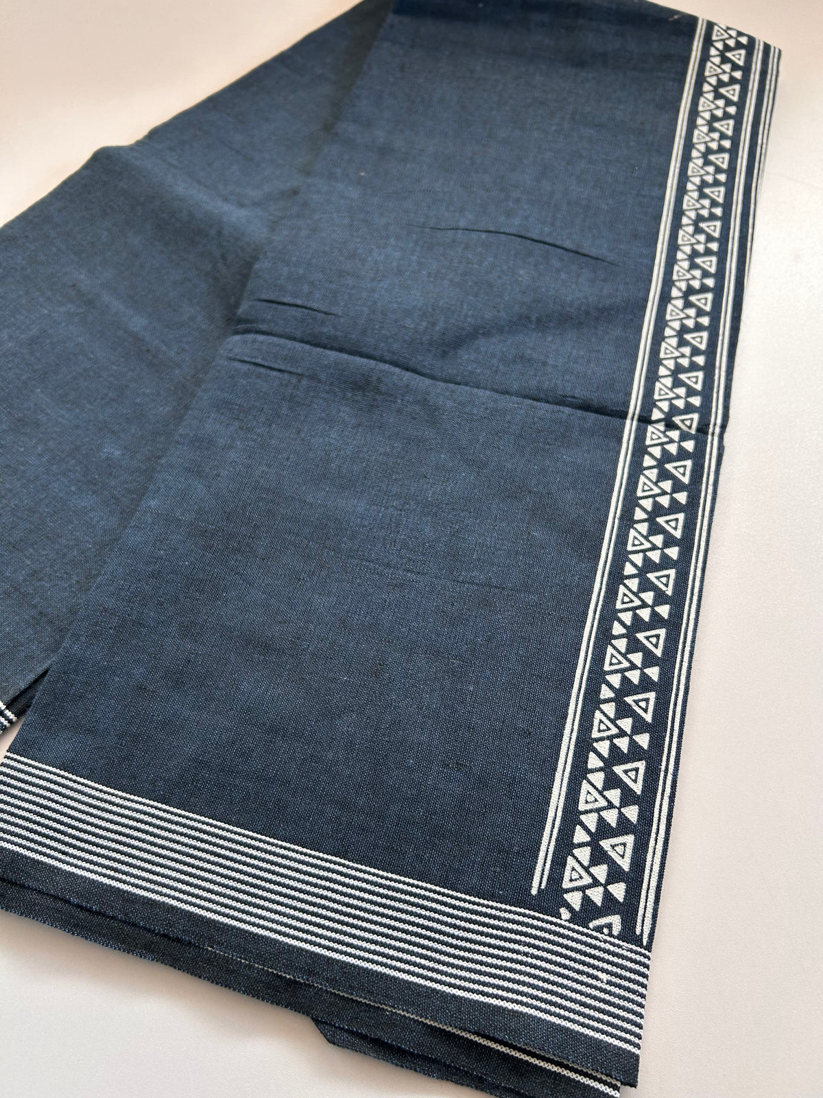 Single Kaily / Lungi - Kaitharikada - Mixed Cotton - 2/40s twisted - 2 inch White Printed Design Kara Blue  & Black Colour Body (2 meter / 4 muzham) - 63 KK8090 SAT