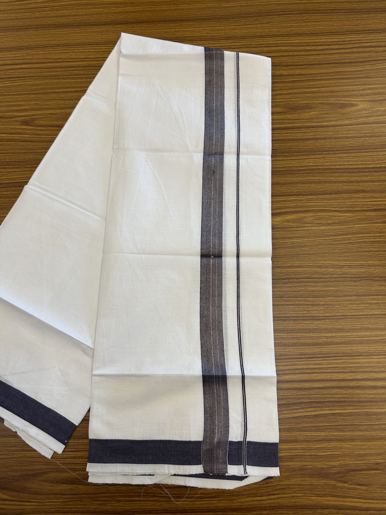 23% Discount! KaithariKada Balaramapuram 100% Cotton Single Pure White Mundu/Dhoti - 30X70 - 1.25 inch Navy Blue silver striped kara 1.90 mtr (4 muzham) - 9 KK5312 PMC