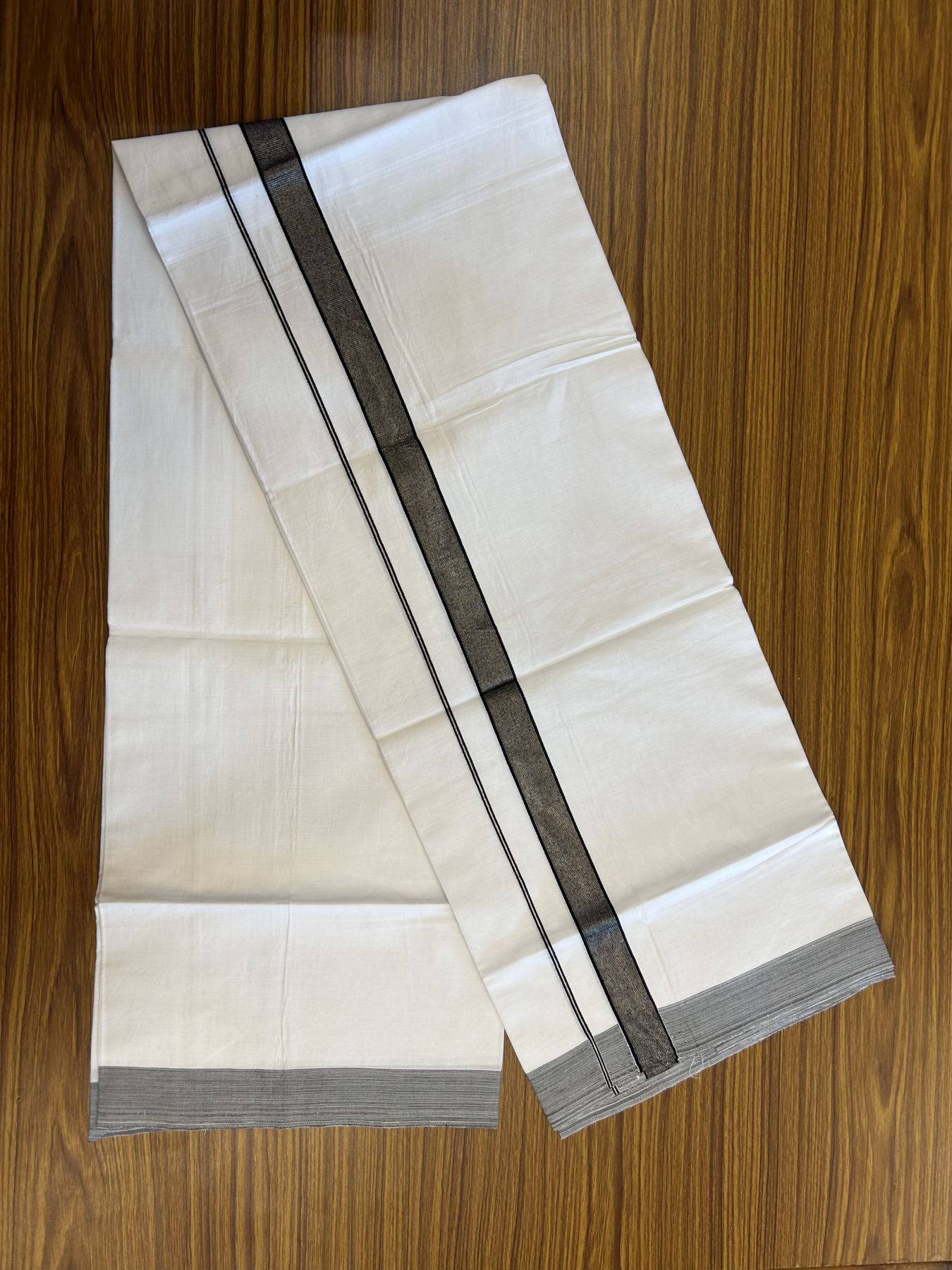 23% Discount! KaithariKada Balaramapuram 100% Cotton Single Pure White Mundu/Dhoti - 30X70 - 1 inch Black silver striped kara 1.90 mtr (4 muzham) - 8 KK5312 PMC