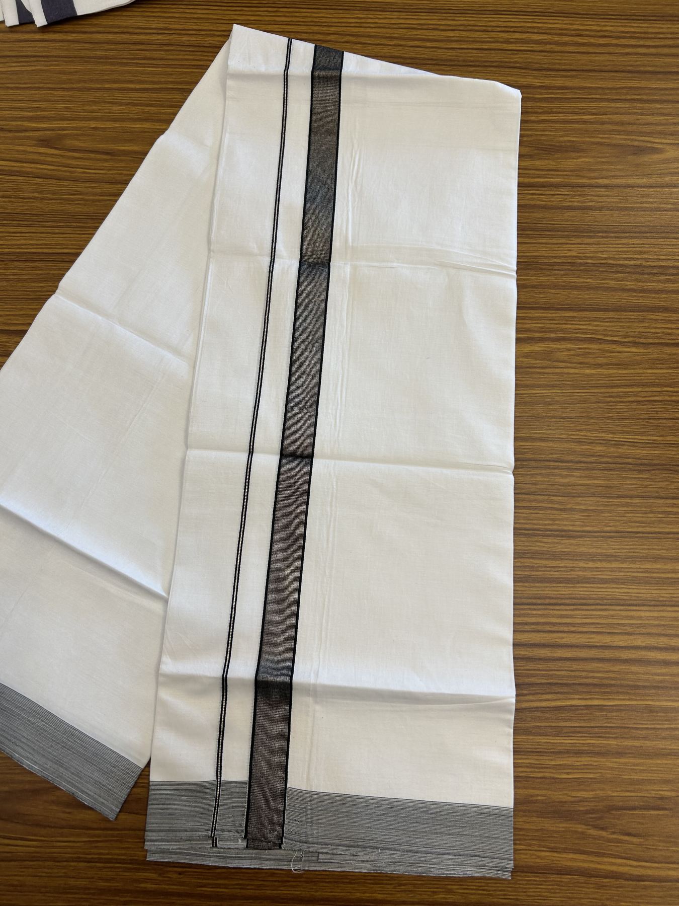 23% Discount! KaithariKada Balaramapuram 100% Cotton Single Pure White Mundu/Dhoti - 30X70 - 1 inch Black silver striped kara 1.90 mtr (4 muzham) - 8 KK5312 PMC