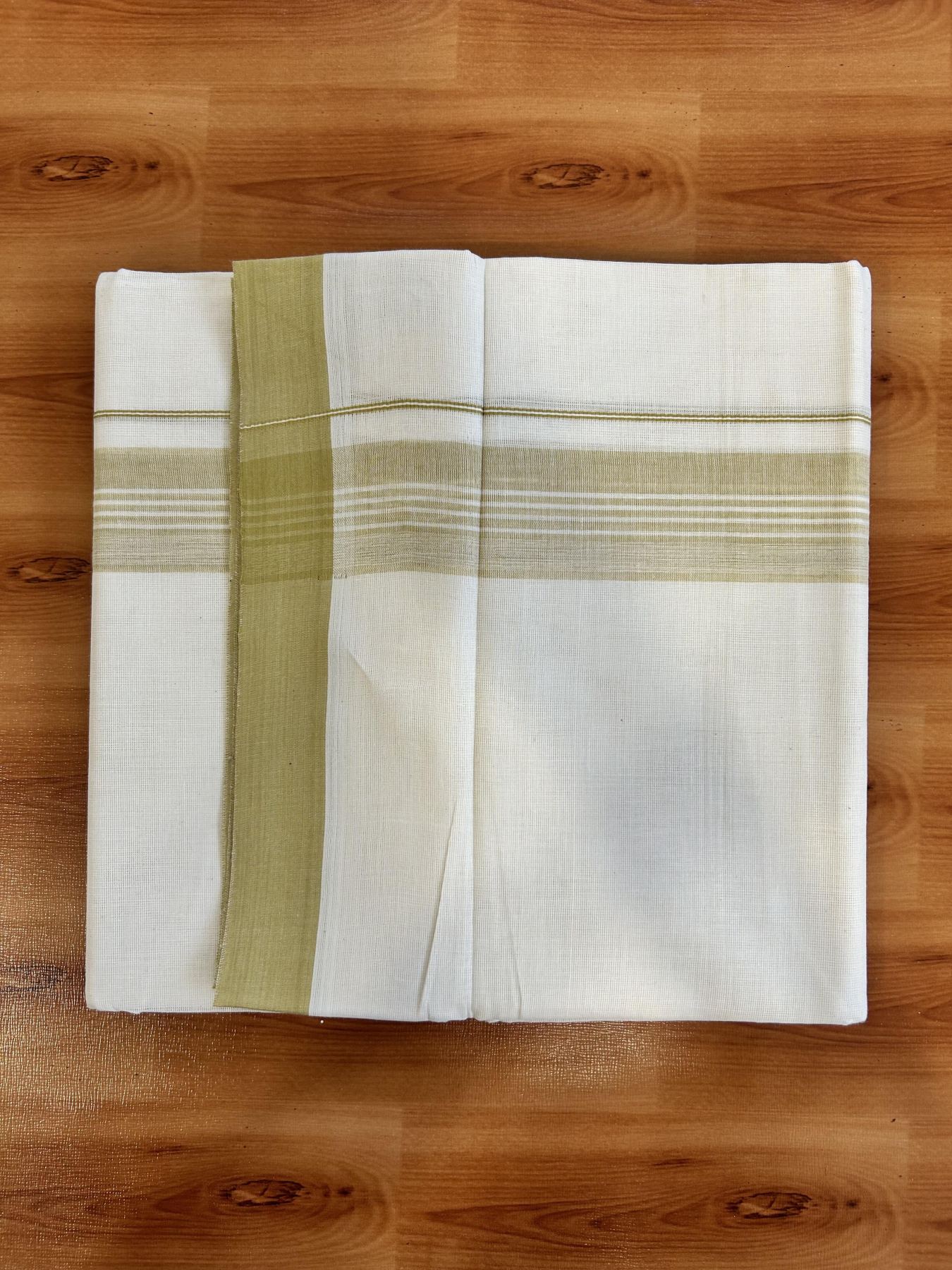 Double Off White (Unbleached) Mundu/Dhoti - 20% Discount! KaithariKada Pure Cotton - 60s - 1.5 inch Sand Brown Shaded Striped Kara 4 mtr (8.5 Muzham) - 92 KK5460 PMC