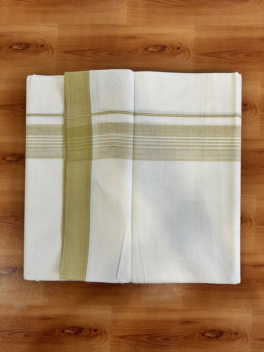 Double Off White (Unbleached) Mundu/Dhoti - 20% Discount! KaithariKada Pure Cotton - 60s - 1.5 inch Sand Brown Shaded Striped Kara 4 mtr (8.5 Muzham) - 92 KK5460 PMC