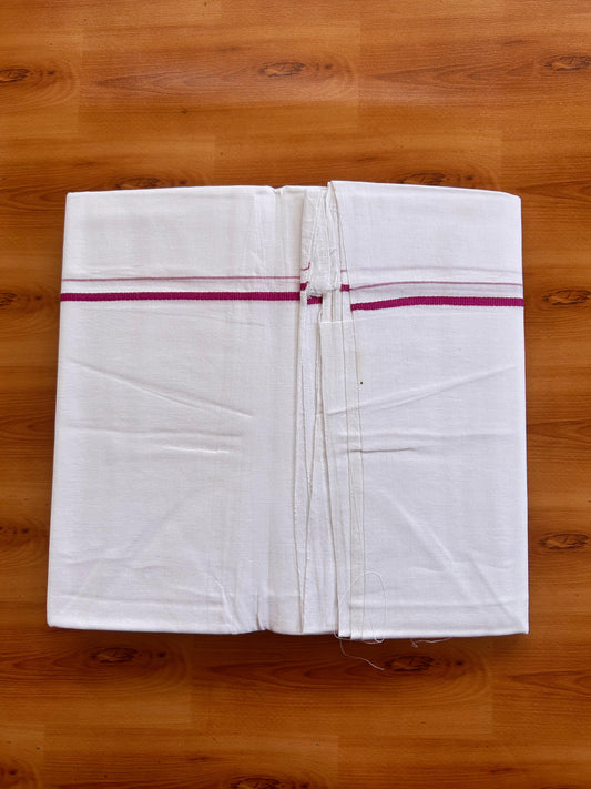 25% Discount ! KaithariKada 100% Cotton Kerala Handloom Single Pure White  Mundu/Dhoti - 0.5 cm Magenta Kara (2 meter / 4 muzham) - 2 KK5530 KAI