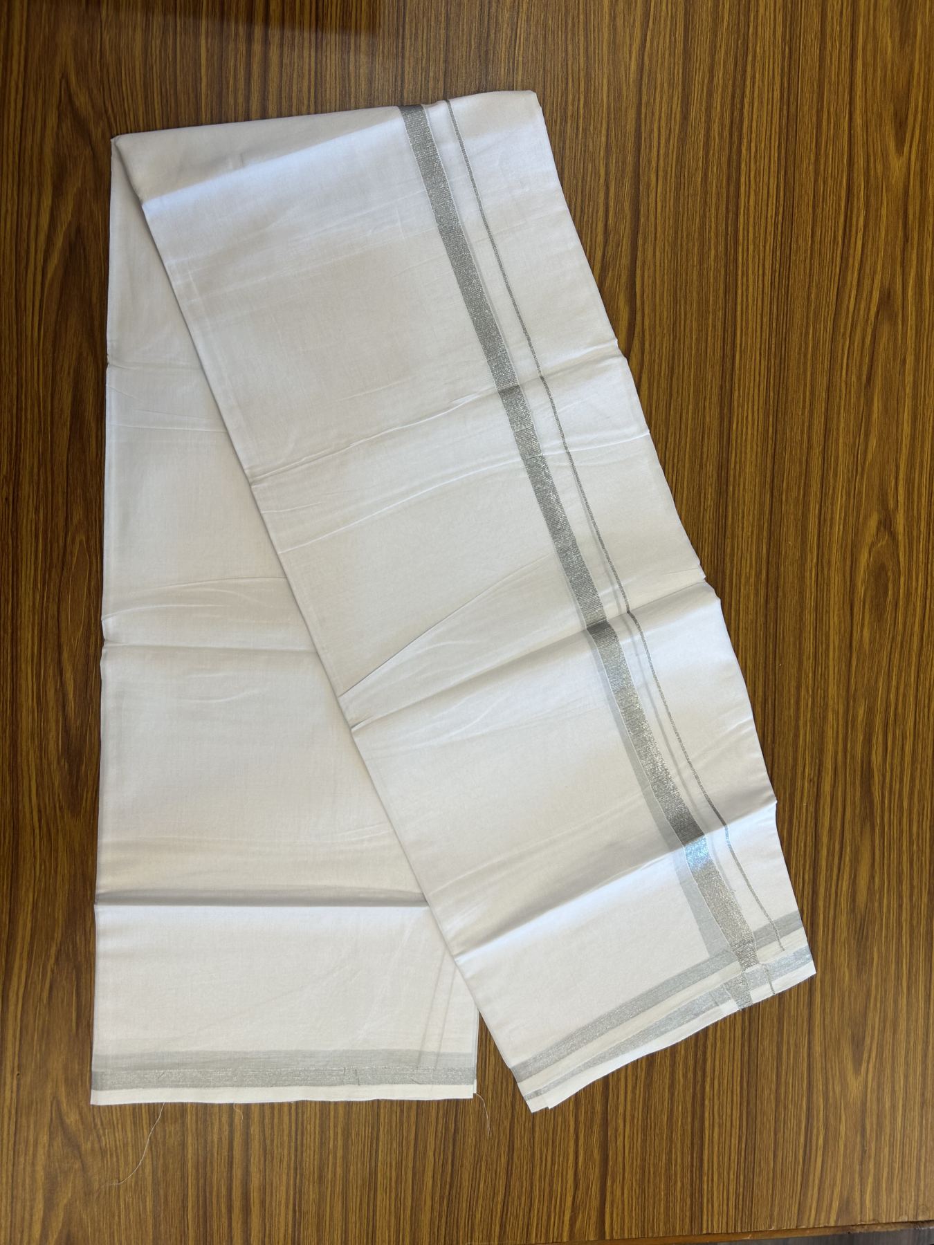 20% Discount ! KaithariKada Balaramapuram 100% Cotton Double Pure white Mundu/Dhoti- 100x80 - 0.5 inch Silver Kasav Kara - 3.80mtr ( 8 muzham) - 38 KK5312 PMC