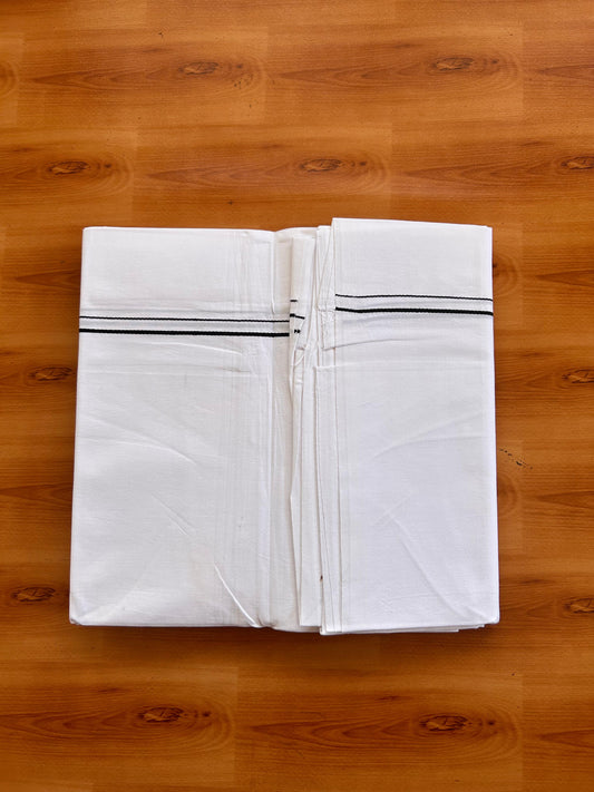 Pure White Single Mundu/Dhoti - 20% Discount! KaithariKada 100% Cotton -100s - 0.3 Black Thin kara (2 meter / 4 muzham) - 3 KK5530 ASH