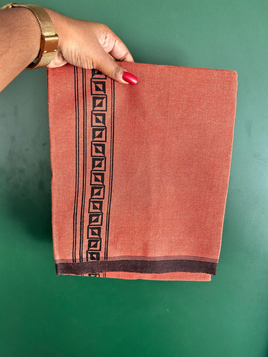 Single Kaily / Lungi - Kaitharikada - Mixed Cotton - 40s twisted - 1.75 inch Black Printed Design Stripes Kara With Kavi Colour Body (2 meter / 4 muzham) - 26 KK8075 SAT