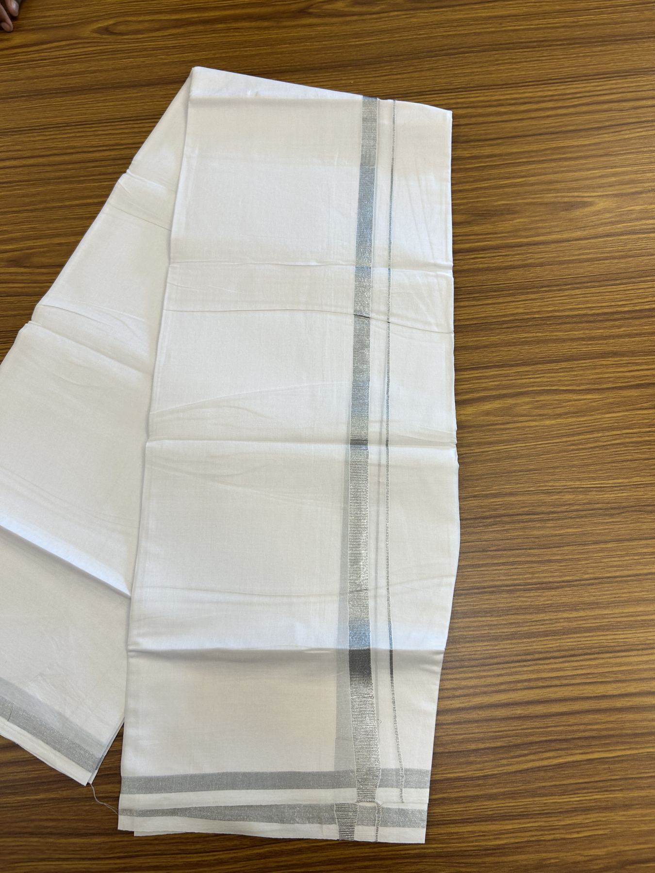 20% Discount ! KaithariKada Balaramapuram 100% Cotton Double Pure white Mundu/Dhoti- 100x80 - 0.5 inch Silver Kasav Kara - 3.80mtr ( 8 muzham) - 38 KK5312 PMC
