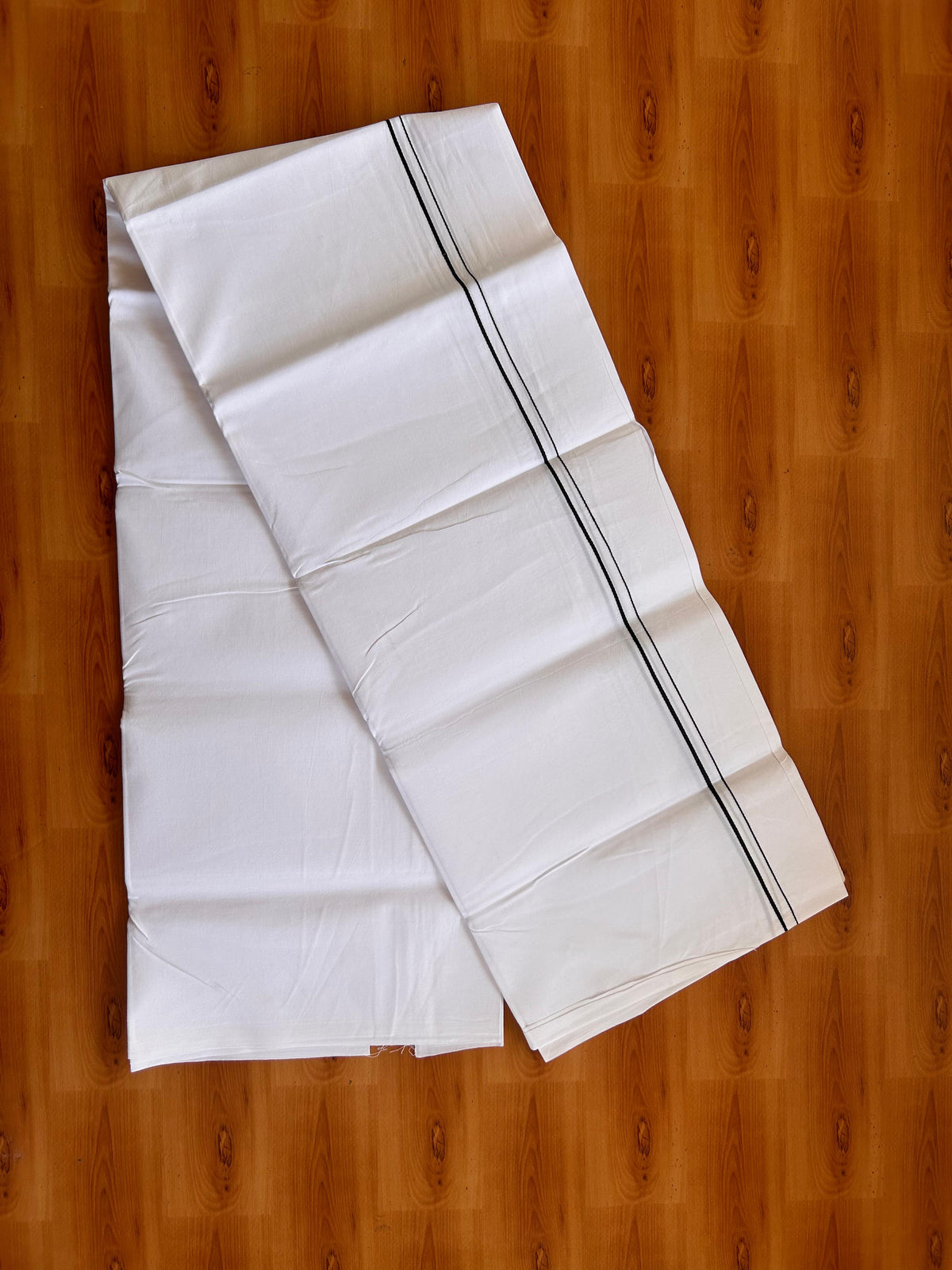 Pure White Single Mundu/Dhoti - 20% Discount! KaithariKada 100% Cotton -100s - 0.3 Black Thin kara (2 meter / 4 muzham) - 3 KK5530 ASH