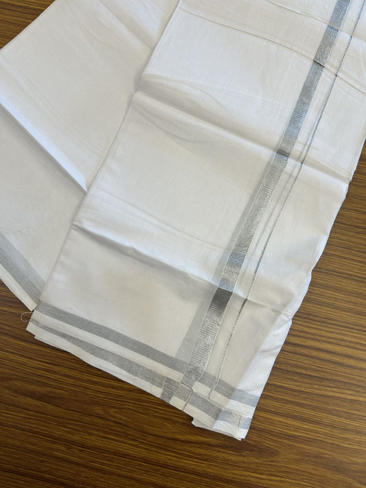 20% Discount ! KaithariKada Balaramapuram 100% Cotton Double Pure white Mundu/Dhoti- 100x80 - 0.5 inch Silver Kasav Kara - 3.80mtr ( 8 muzham) - 38 KK5312 PMC