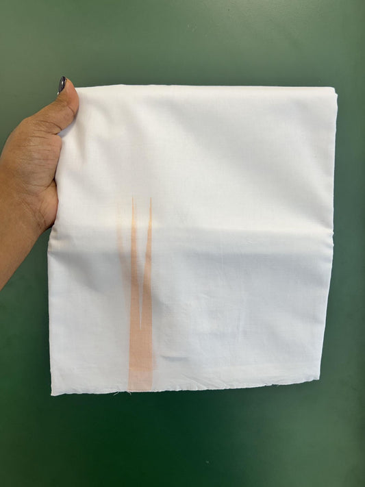 Double Pure White Mundu/Dhoti - 20% Discount !! KaithariKada Balaramapuram 100% Cotton - 100x80 - 2 cm Peach Orange Stripes Chutty Kara 3.80 mtr (8 muzham) - 9 KK5411 CKS