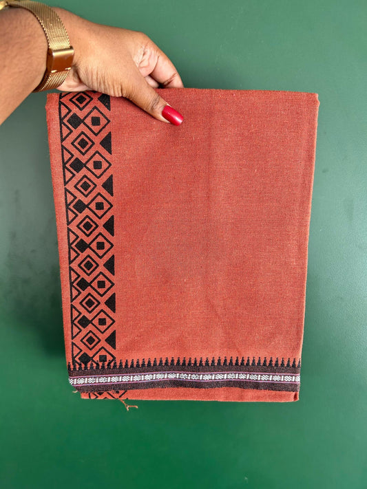 Single Kaily / Lungi - Kaitharikada - Mixed Cotton - 40s twisted - 1.75 inch Black Printed Design Printed Kuppadam Kara With Kavi Colour Body (2 meter / 4 muzham) - 27 KK8075 SAT
