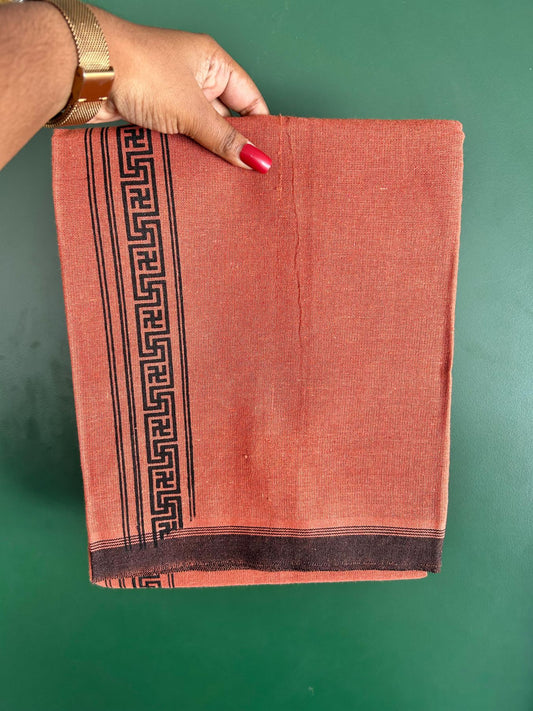 Single Kaily / Lungi - Kaitharikada - Mixed Cotton - 40s twisted - 1.75 inch Black Printed Design Stripes Kara With Kavi Colour Body (2 meter / 4 muzham) - 28 KK8075 SAT