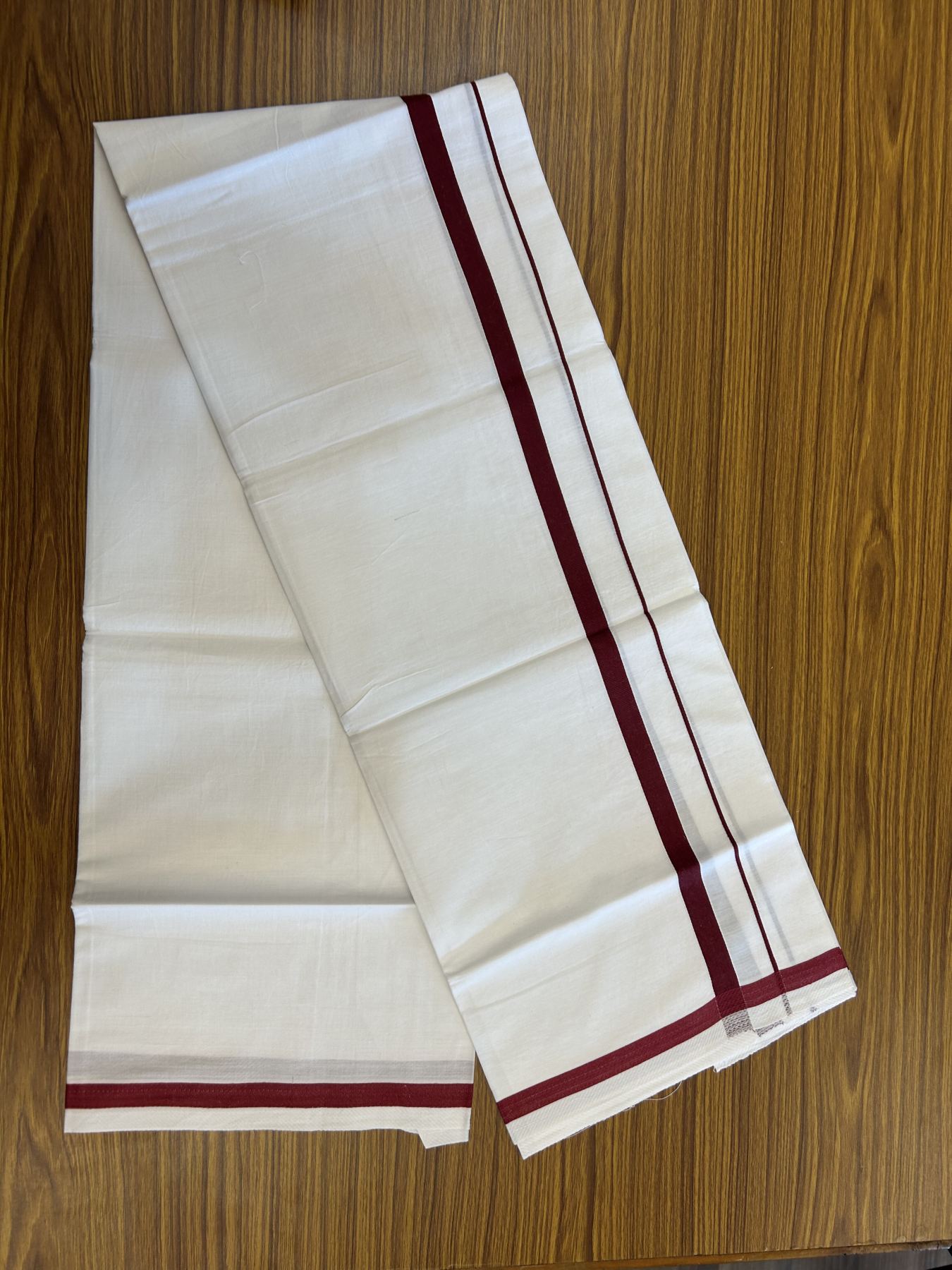 18% Discount!! KaithariKada Balaramapuram 100% Cotton Single Pure White Mundu/Dhoti - 30X70 - 0.5 inch Dark  Maroon kara 1.90 mtr (4 muzham) - 5 KK5312 PMC