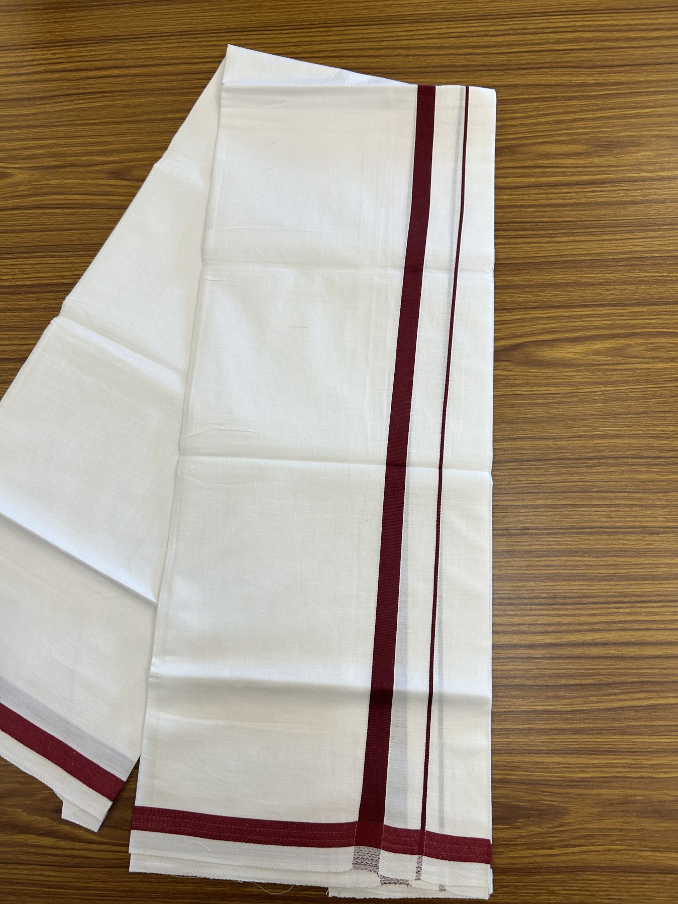 18% Discount!! KaithariKada Balaramapuram 100% Cotton Single Pure White Mundu/Dhoti - 30X70 - 0.5 inch Dark  Maroon kara 1.90 mtr (4 muzham) - 5 KK5312 PMC