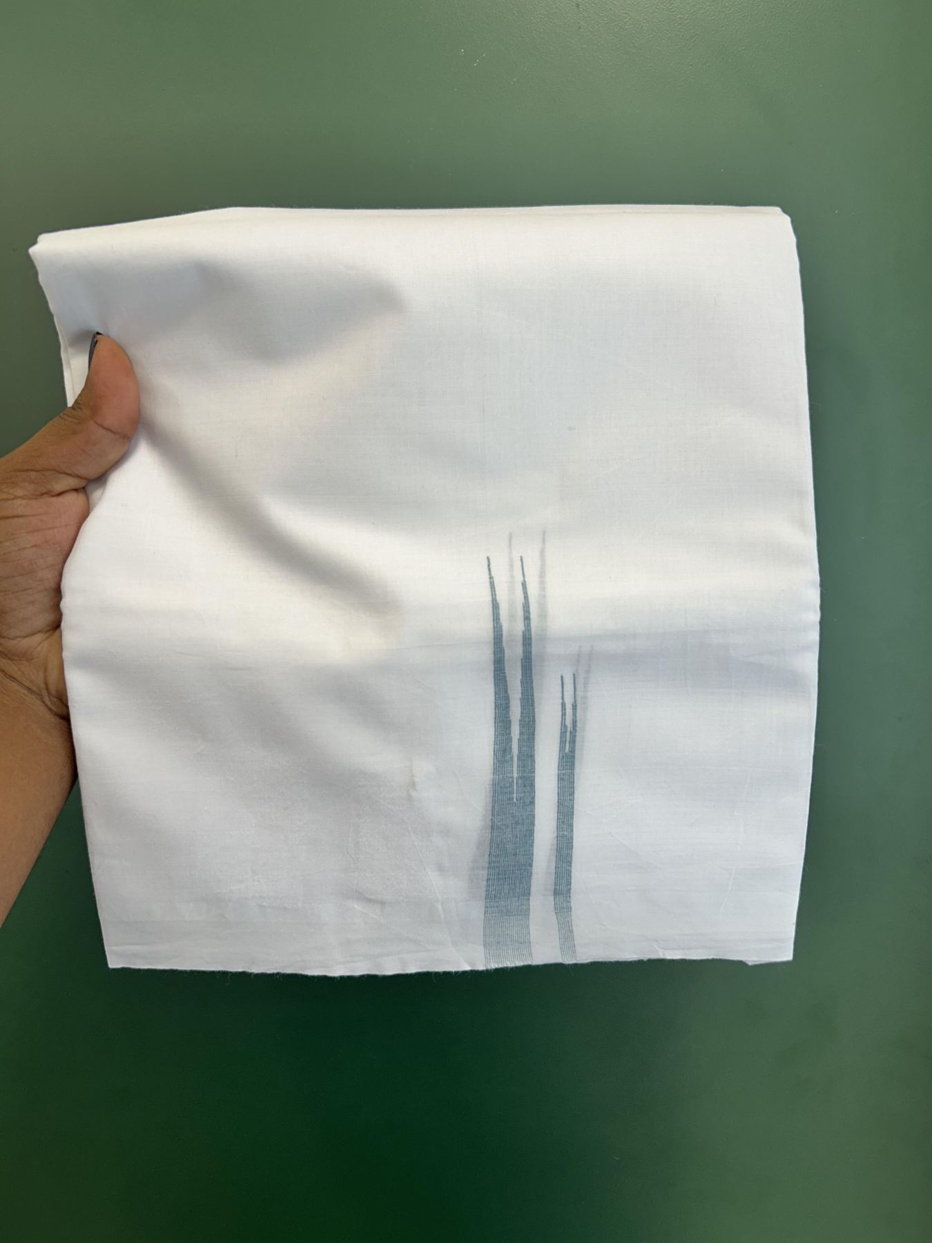 Double Pure White Mundu/Dhoti - 20% Discount !! KaithariKada Balaramapuram 100% Cotton - 100x80 - 2.5 cm Peacock blue Stripes Double Chutty Kara 3.80 mtr (8 muzham) - 10 KK5411 CKS