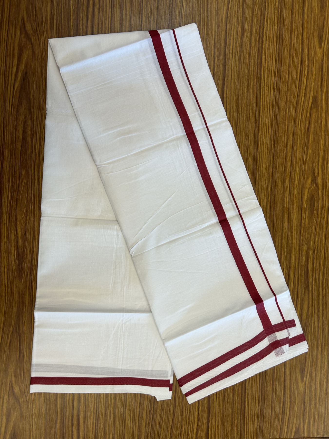 18% Discount!! KaithariKada Balaramapuram 100% Cotton Single Pure White Mundu/Dhoti - 30X70 - 0.5 inch Maroon kara 1.90 mtr (4 muzham) - 4 KK5312 PMC