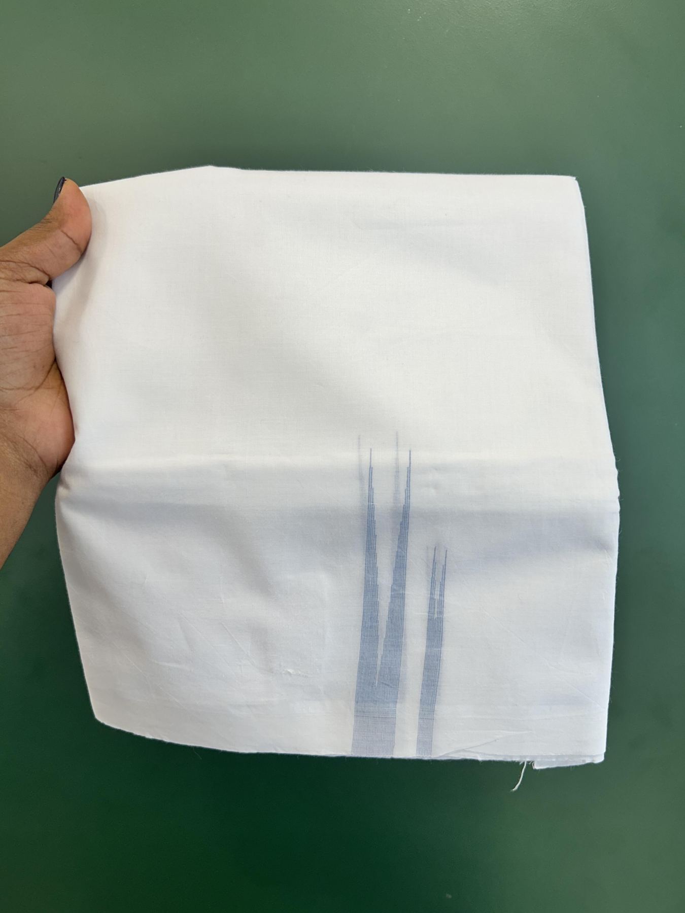 Double Pure White Mundu/Dhoti - 20% Discount !! KaithariKada Balaramapuram 100% Cotton - 100x80 - 3.5 cm Light Blue Stripes Double Chutty Kara 3.80 mtr (8 muzham) - 11 KK5411 CKS