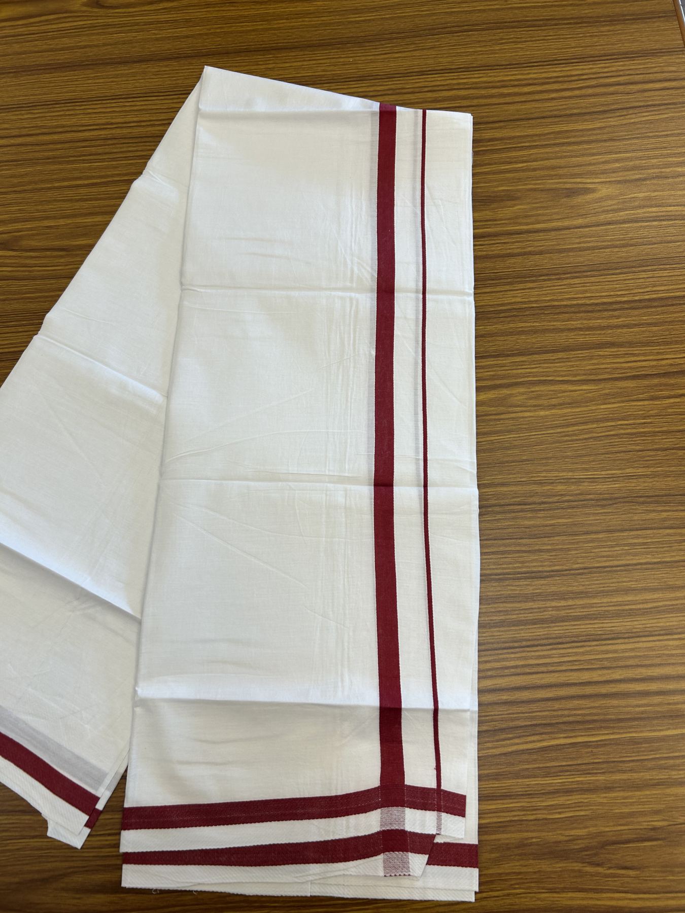 18% Discount!! KaithariKada Balaramapuram 100% Cotton Single Pure White Mundu/Dhoti - 30X70 - 0.5 inch Maroon kara 1.90 mtr (4 muzham) - 4 KK5312 PMC