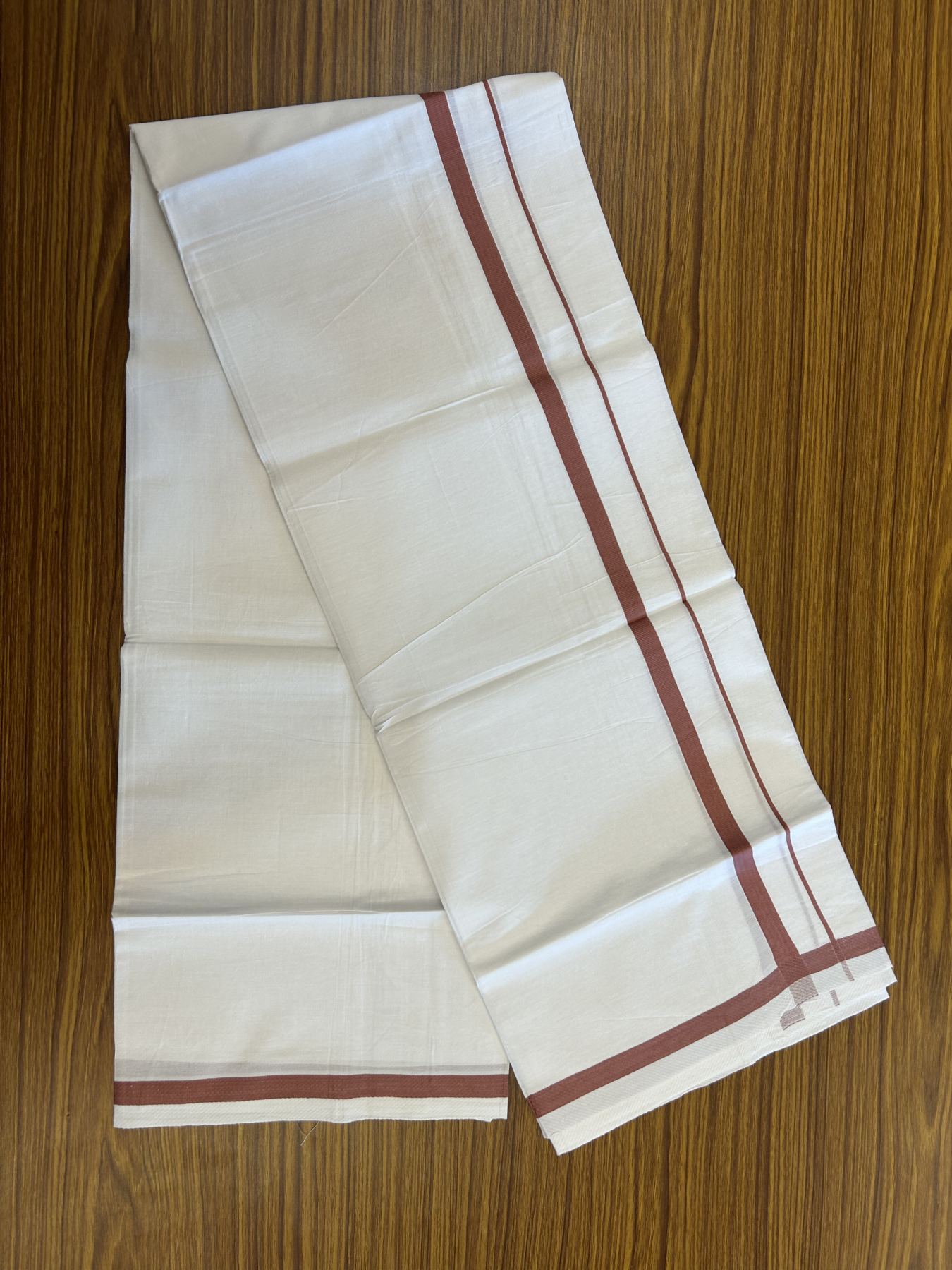 18% Discount!! KaithariKada Balaramapuram 100% Cotton Single Pure White Mundu/Dhoti - 30X70 - 0.5 inch Dusty Maroon kara 1.90 mtr (4 muzham) - 7 KK5312 PMC