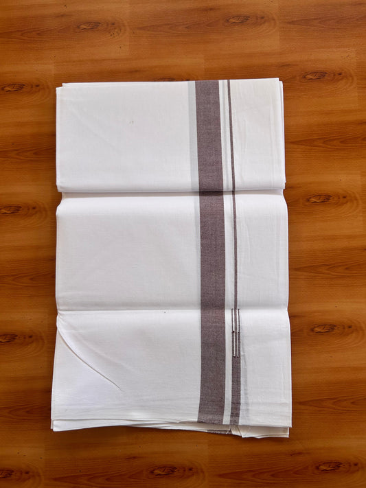 Pure White Single Mundu/Dhoti - 20% Discount! KaithariKada 100% Cotton -100s - 1 inch Puliyilakkara Brown Chutty kara (2 meter / 4 muzham) - 5 KK5530 ASH