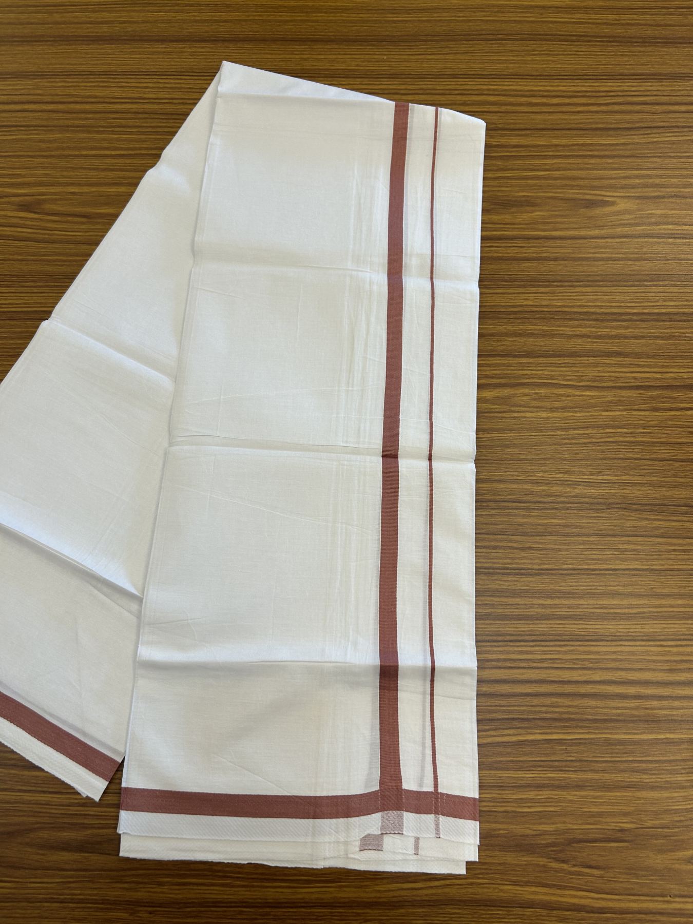 18% Discount!! KaithariKada Balaramapuram 100% Cotton Single Pure White Mundu/Dhoti - 30X70 - 0.5 inch Dusty Maroon kara 1.90 mtr (4 muzham) - 7 KK5312 PMC