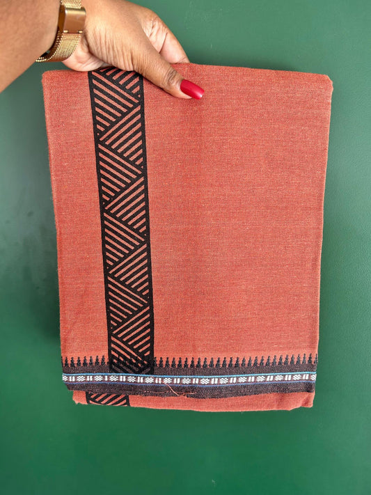 Single Kaily / Lungi - Kaitharikada - Mixed Cotton - 40s twisted - 1.75 inch Black Printed Design Printed Kuppadam Kara With Kavi Colour Body (2 meter / 4 muzham) - 32 KK8075 SAT