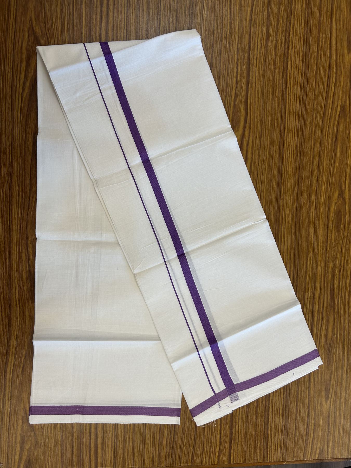 18% Discount!! KaithariKada Balaramapuram 100% Cotton Single Pure White Mundu/Dhoti - 30X70 - 0.5 inch Violet kara 1.90 mtr (4 muzham) - 3 KK5312 PMC