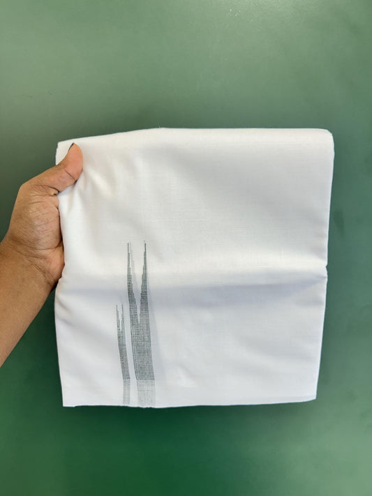 Double Pure White Mundu/Dhoti - 20% Discount !! KaithariKada Balaramapuram 100% Cotton - 100x80 - 2.5 cm Dark Green Stripes Double Chutty Kara 3.80 mtr (8 muzham) - 13 KK5411 CKS