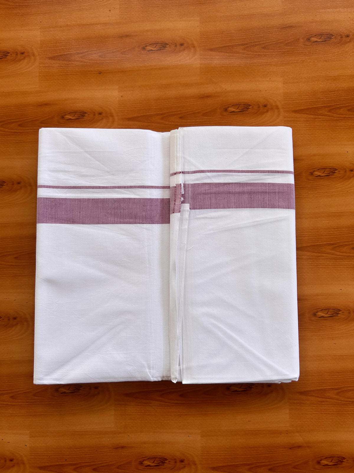 Pure White Single Mundu/Dhoti - 20% Discount! KaithariKada 100% Cotton -100s - 1 inch Plum Purple kara (2 meter / 4 muzham) - 4 KK5530 ASH