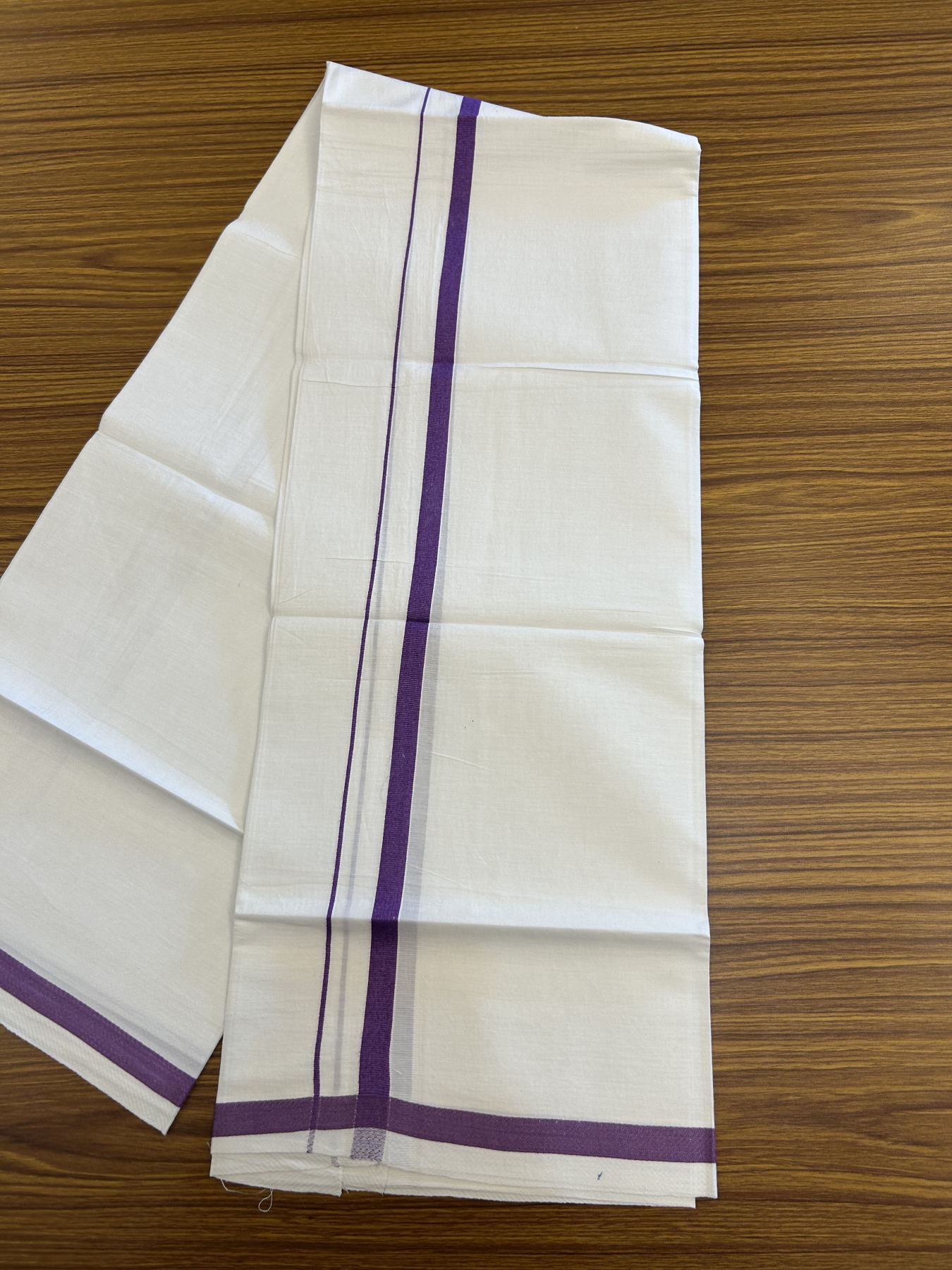 18% Discount!! KaithariKada Balaramapuram 100% Cotton Single Pure White Mundu/Dhoti - 30X70 - 0.5 inch Violet kara 1.90 mtr (4 muzham) - 3 KK5312 PMC