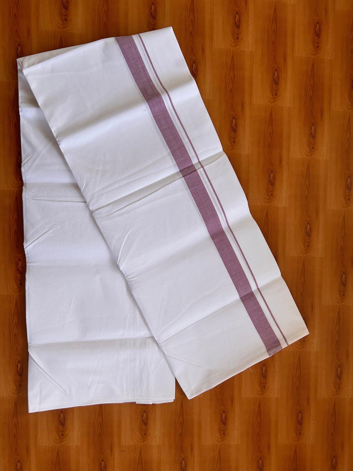 Pure White Single Mundu/Dhoti - 20% Discount! KaithariKada 100% Cotton -100s - 1 inch Plum Purple kara (2 meter / 4 muzham) - 4 KK5530 ASH