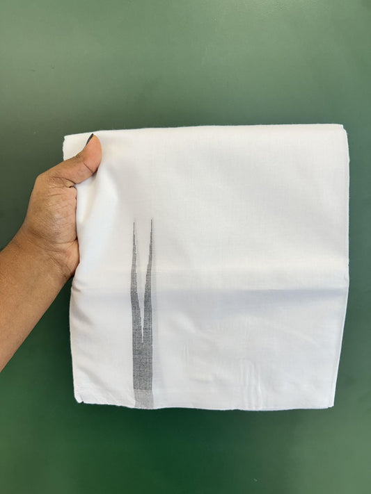 Double Pure White Mundu/Dhoti - 20% Discount !! KaithariKada Balaramapuram 100% Cotton - 100x80 - 2 cm Black Stripes Chutty Kara 3.80 mtr (8 muzham) - 15 KK5411 CKS