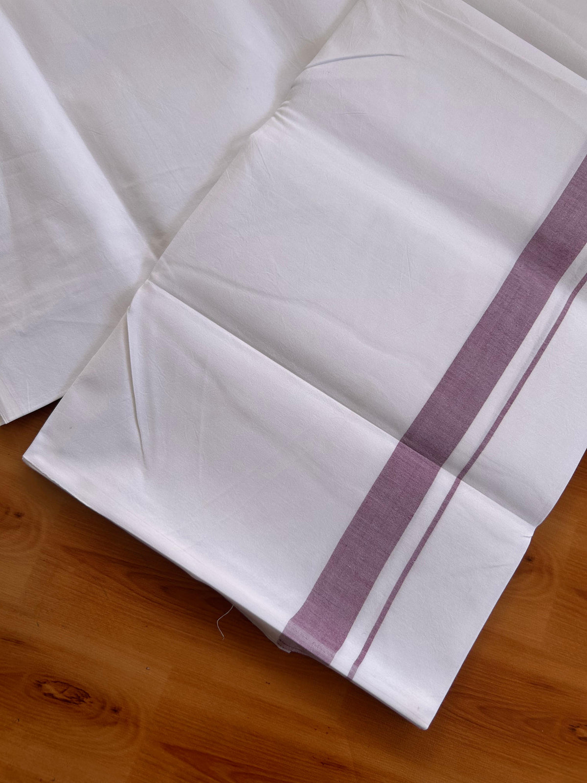 Pure White Single Mundu/Dhoti - 20% Discount! KaithariKada 100% Cotton -100s - 1 inch Plum Purple kara (2 meter / 4 muzham) - 4 KK5530 ASH