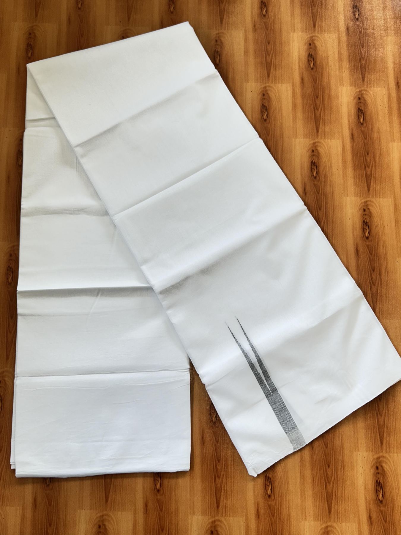 Double Pure White Mundu/Dhoti - 20% Discount !! KaithariKada Balaramapuram 100% Cotton - 100x80 - 2 cm Black Stripes Chutty Kara 3.80 mtr (8 muzham) - 15 KK5411 CKS