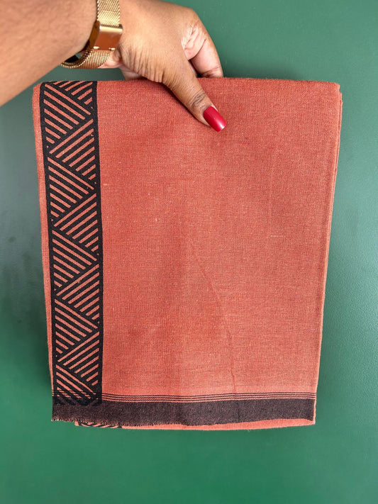 Single Kaily / Lungi - Kaitharikada - Mixed Cotton - 40s twisted - 1.75 inch Black Printed Design Stripes Kara With Kavi Colour Body (2 meter / 4 muzham) - 35 KK8075 SAT