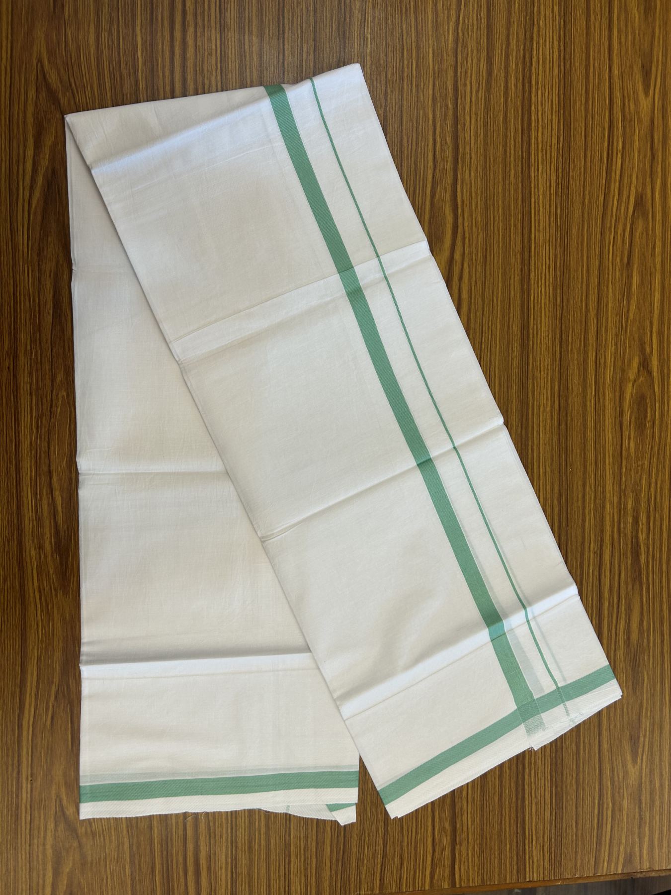 18% Discount!! KaithariKada Balaramapuram 100% Cotton Single Pure White Mundu/Dhoti - 30X70 - 0.5 inch Light Green kara 1.90 mtr (4 muzham) - 2 KK5312 PMC