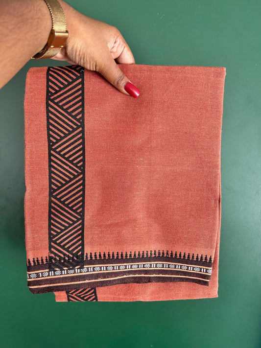 Single Kaily / Lungi - Kaitharikada - Mixed Cotton - 40s twisted - 1.75 inch Black Printed Design Printed Kuppadam Kara With Kavi Colour Body (2 meter / 4 muzham) - 36 KK8075 SAT