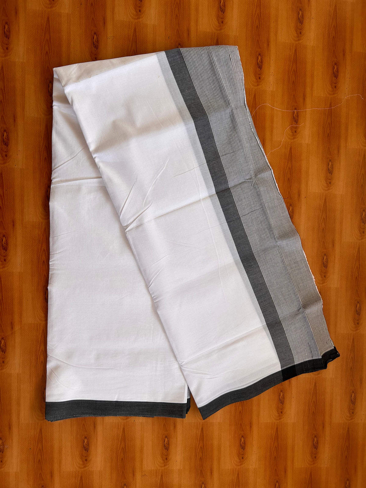 Pure White Double Mundu/Dhoti - 20% Discount! KaithariKada Pulimood - 100% Cotton - 100x100 - 5 inch Black Striped Kara 4 mtr (8.5 muzham) - 8 KK5530 ASH