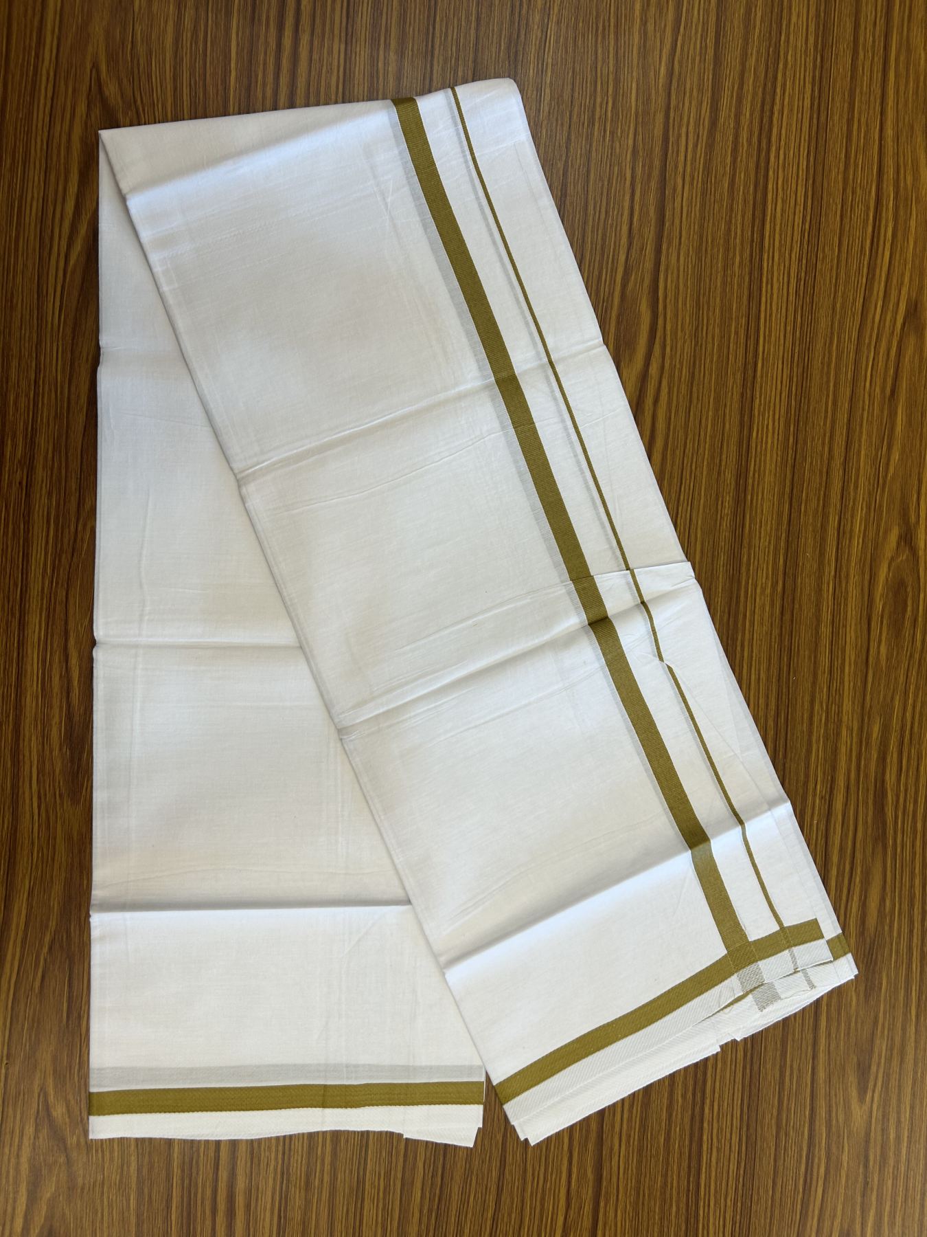 18% Discount!! KaithariKada Balaramapuram 100% Cotton Single Pure White Mundu/Dhoti - 30X70 - 0.5 inch Dark Mustard Yellow kara 1.90 mtr (4 muzham) - 6 KK5312 PMC