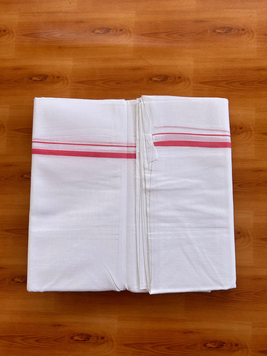 Pure White Double Mundu/Dhoti - 20% Discount! KaithariKada Pulimood - 100% Cotton - 100x100 - 0.5 inch Rose Pink Thin Kara 4 mtr (8.5 muzham) - 9 KK5530 ASH