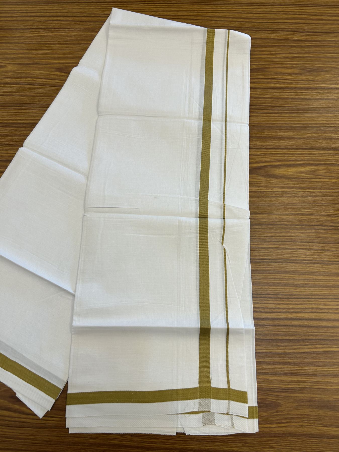 18% Discount!! KaithariKada Balaramapuram 100% Cotton Single Pure White Mundu/Dhoti - 30X70 - 0.5 inch Dark Mustard Yellow kara 1.90 mtr (4 muzham) - 6 KK5312 PMC